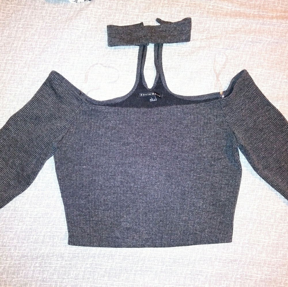 Grey Crop Top with button up chocker